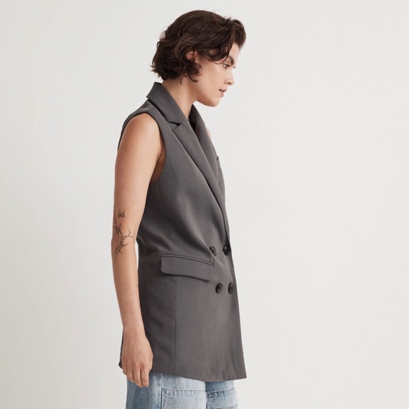 New MADEWELL Double-Breasted Oversized Vest Top Easygoing Crepe Thunder Clou - Picture 3 of 7